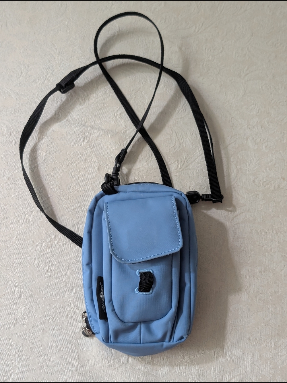 Eddie Bauer Blue Black Small Unisex Crossbody Bag Zip Closure Adjustable Strap